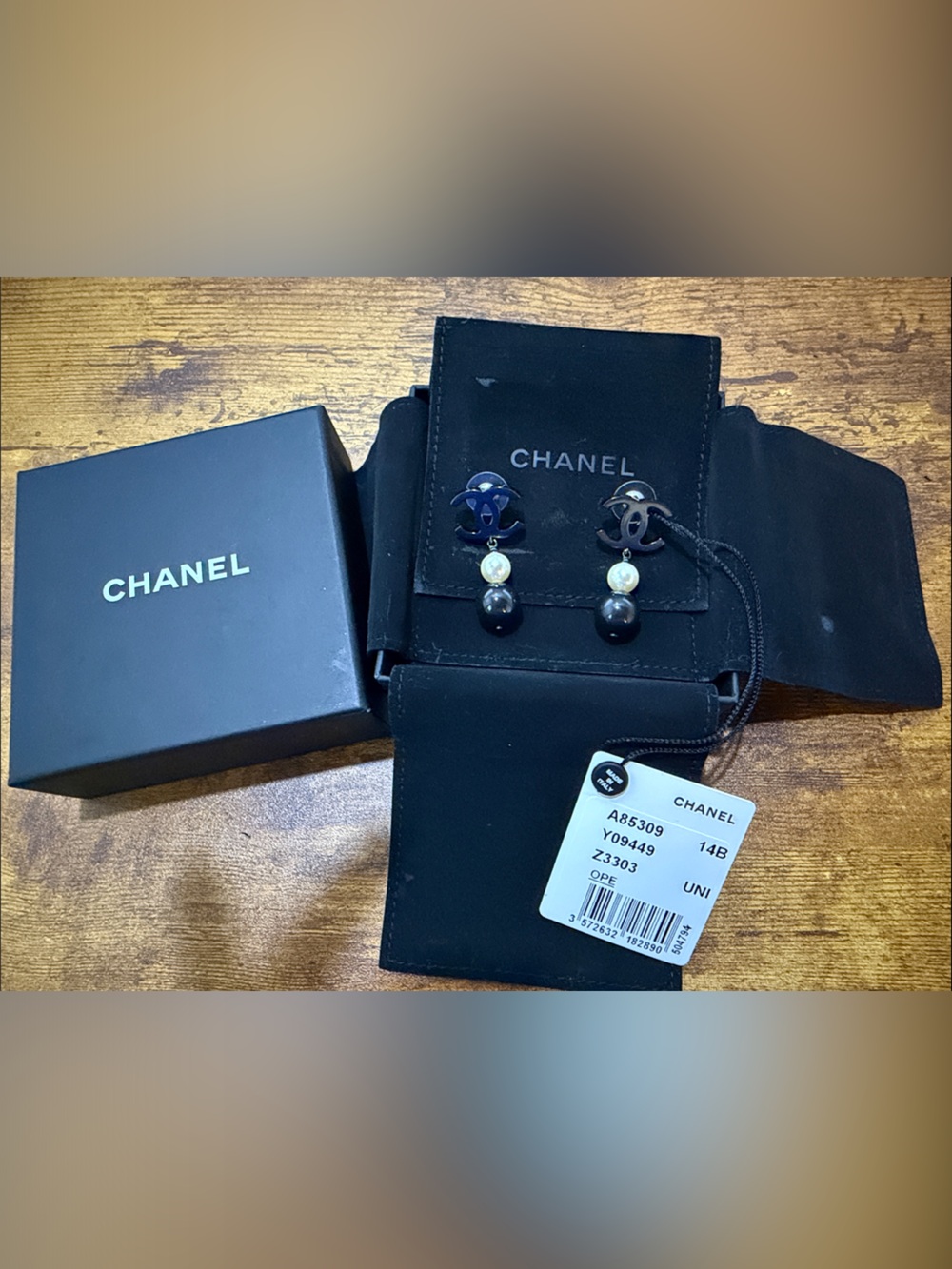 2014 CHANEL CC Logo Faux Pearl Drop Earrings